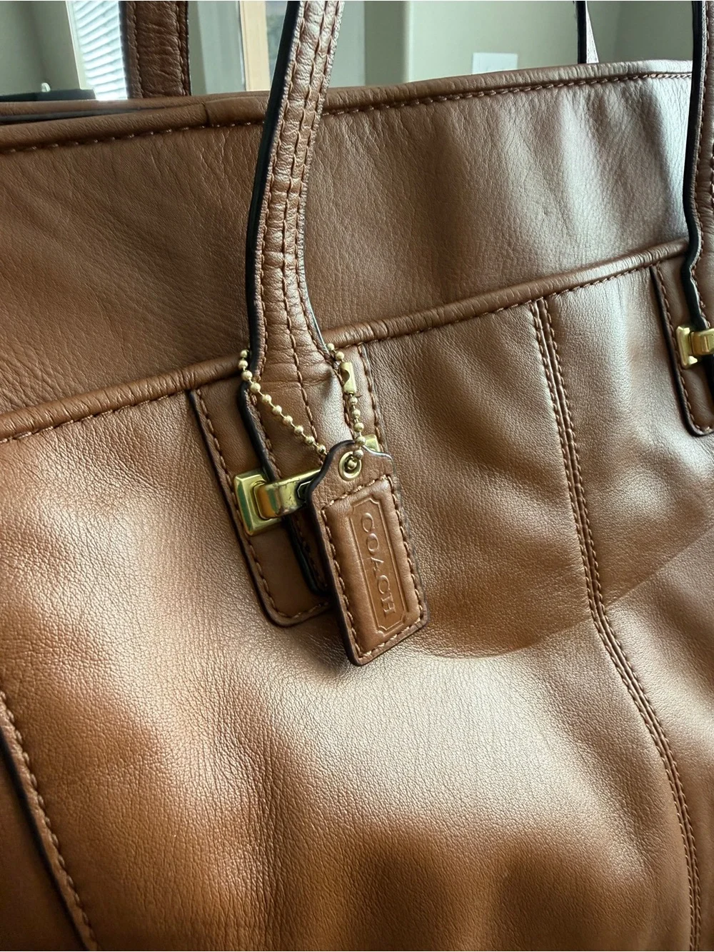 Coach Cognac Leather Tote with Gold Hardware EUC